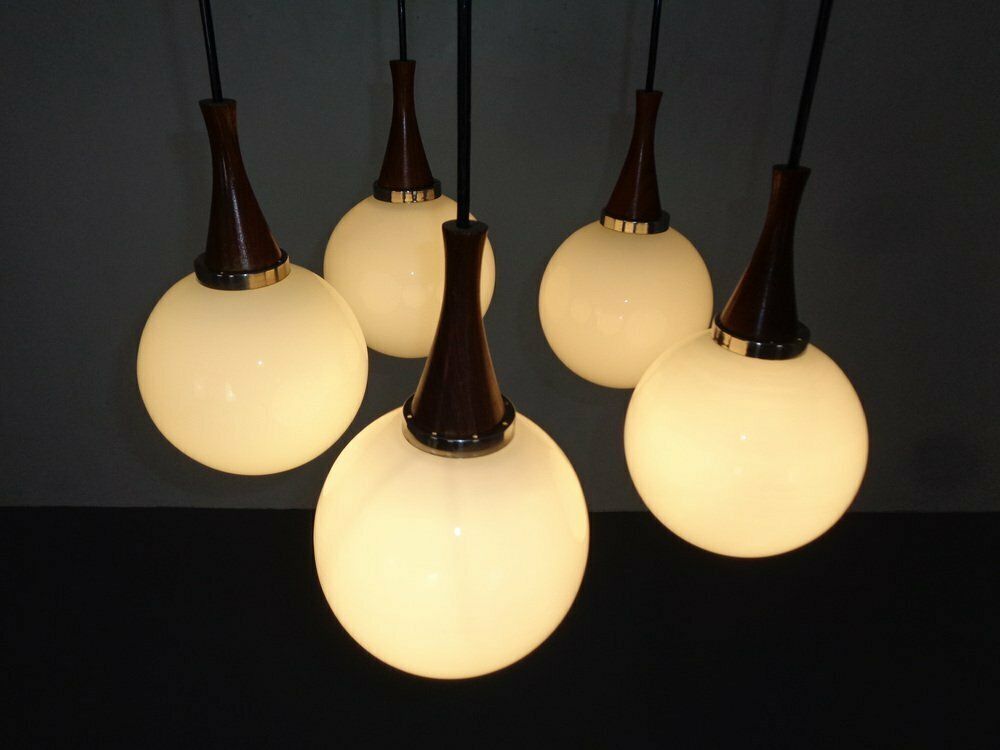 Lighting Danish Glass And Rosewood Cascade Ceiling Lamp, 1960s photo