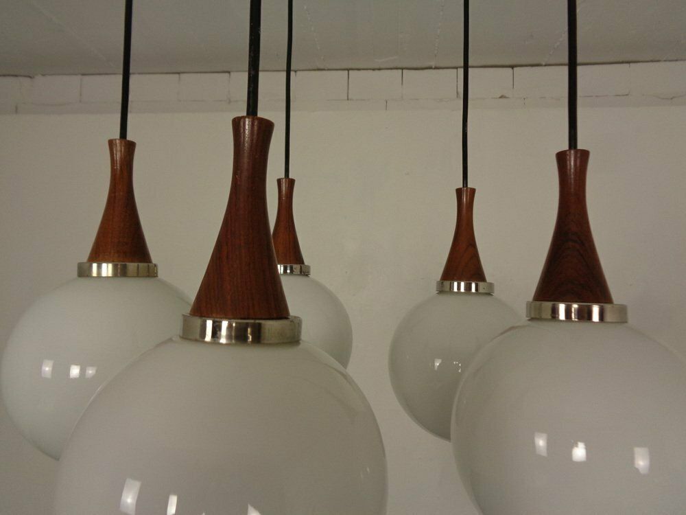 photo buy Danish Glass And Rosewood Cascade Ceiling Lamp, 1960s