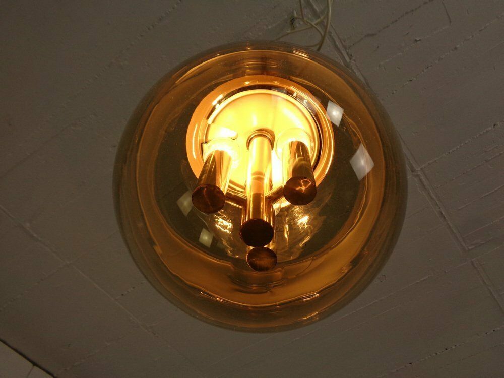 Large Smoked Glass & Brass Ceiling Lamp From Limburg, 1960s photo buy