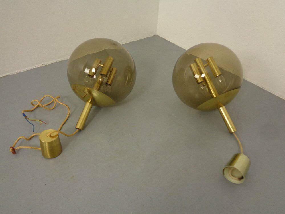 photo vinterior Large Smoked Glass & Brass Ceiling Lamp From Limburg, 1960s
