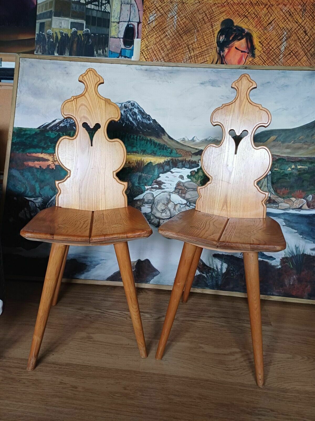 photo vintage Vintage Set Six Poland Tiroler 60s Elm Mountain Chairs By Cepelia