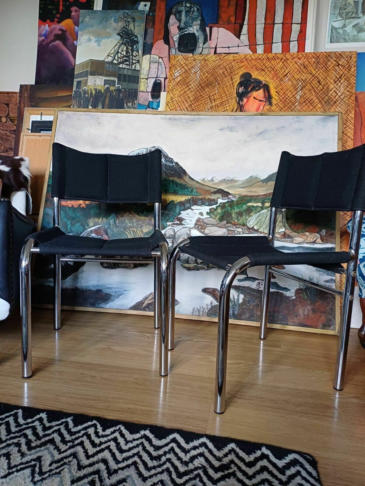 photo for sale Pair Vintage Chrome Dining Desk Chairs By Viliam Chlebo Czechoslovakia 80s