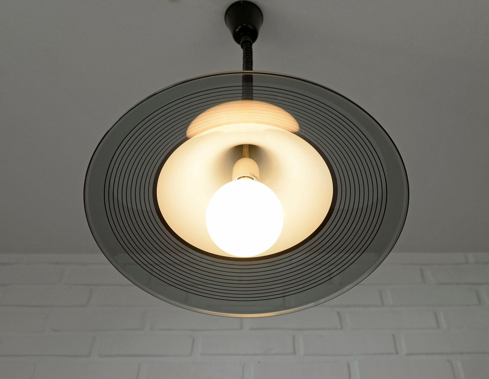 Vintage Hanging Lamp / Space Age / Black Plastic Trumpet / Meblo Albatros / Pendant Light / Mcm Light Fixture / 1970's Yugoslavia photo 237.0