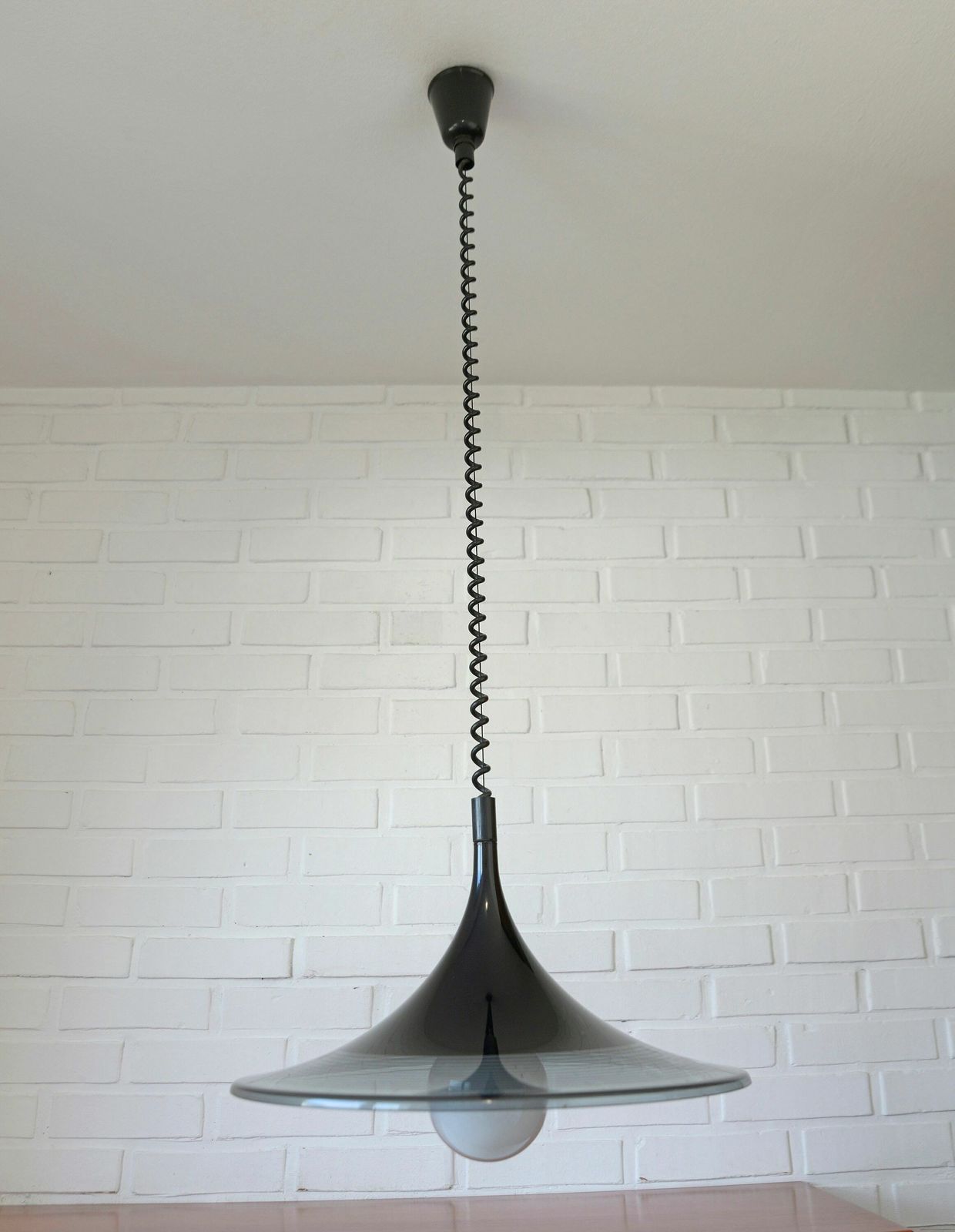 Vintage Hanging Lamp / Space Age / Black Plastic Trumpet / Meblo Albatros / Pendant Light / Mcm Light Fixture / 1970's Yugoslavia photo vinterior