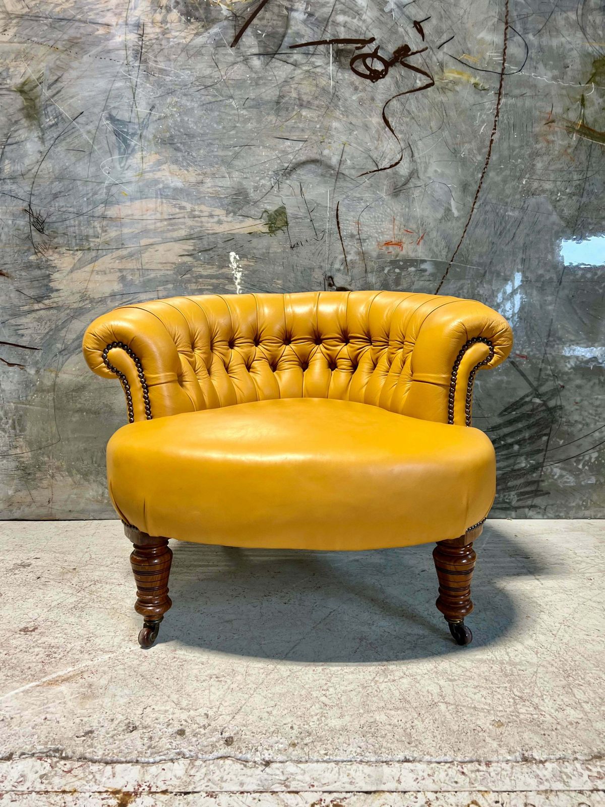 A Very Neat Antique 19thc Tub Side Chair In Yellow Leathers photo furniture