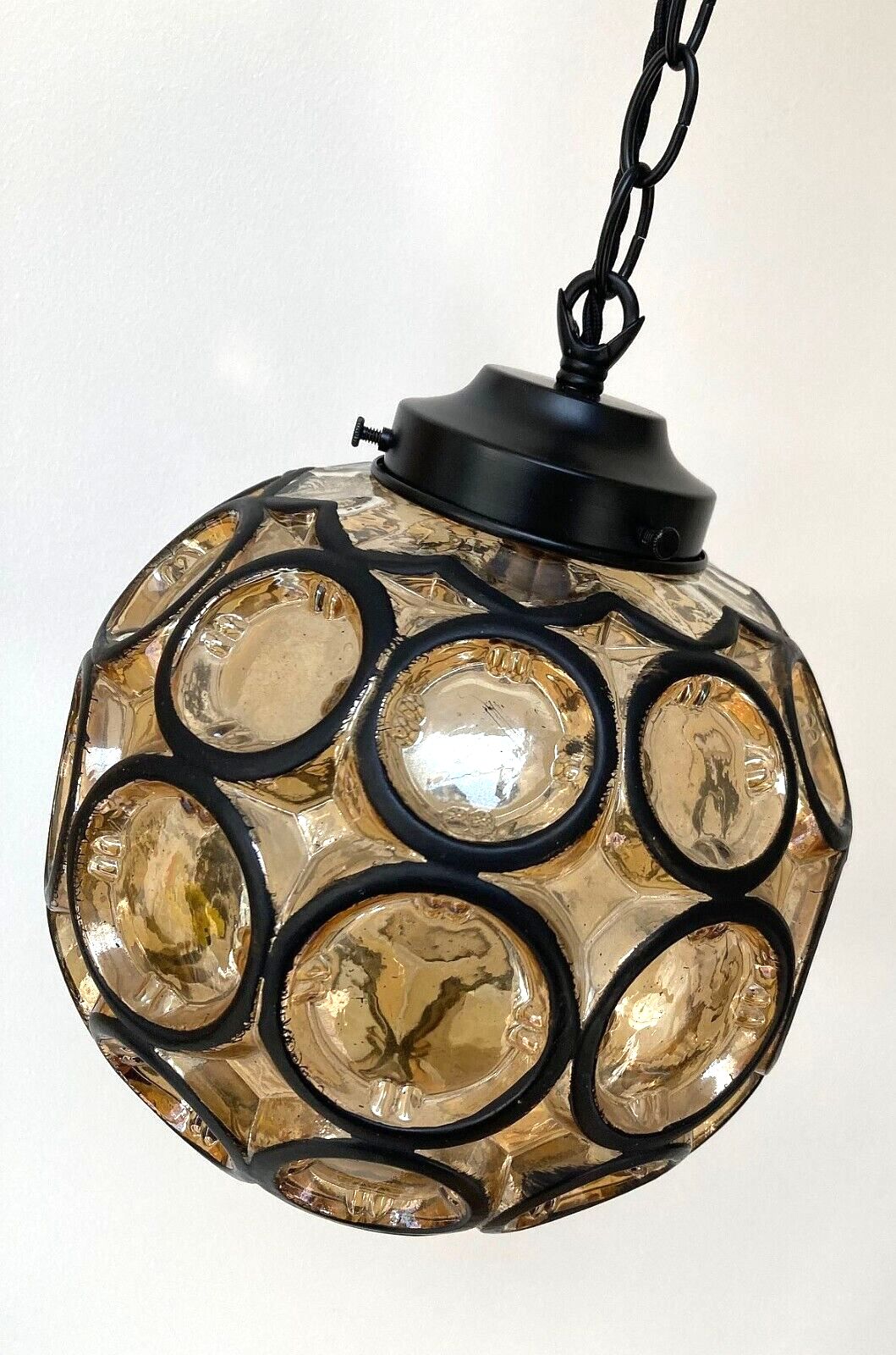 Vintage Amber Glass Ceiling Light Shade Complete Fitting Rewired photo furniture