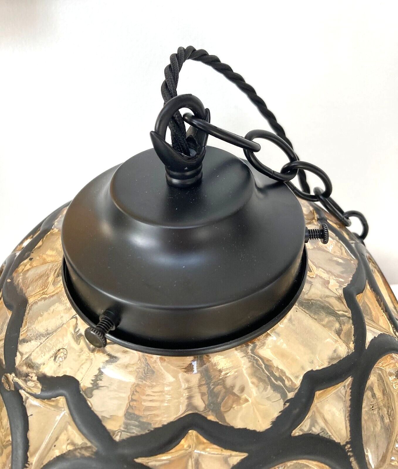 Vintage Amber Glass Ceiling Light Shade Complete Fitting Rewired photo vinterior