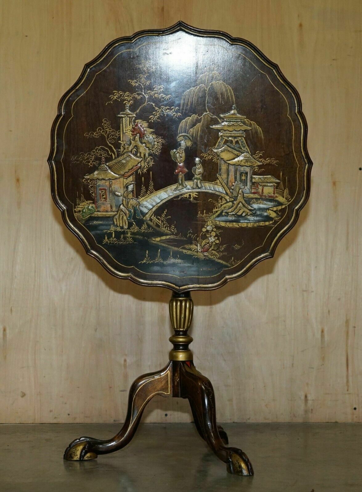 Antique Circa 1900 Chinese Chinoiserie Tilt Top Side End Table Claw & Ball Feet photo for sale