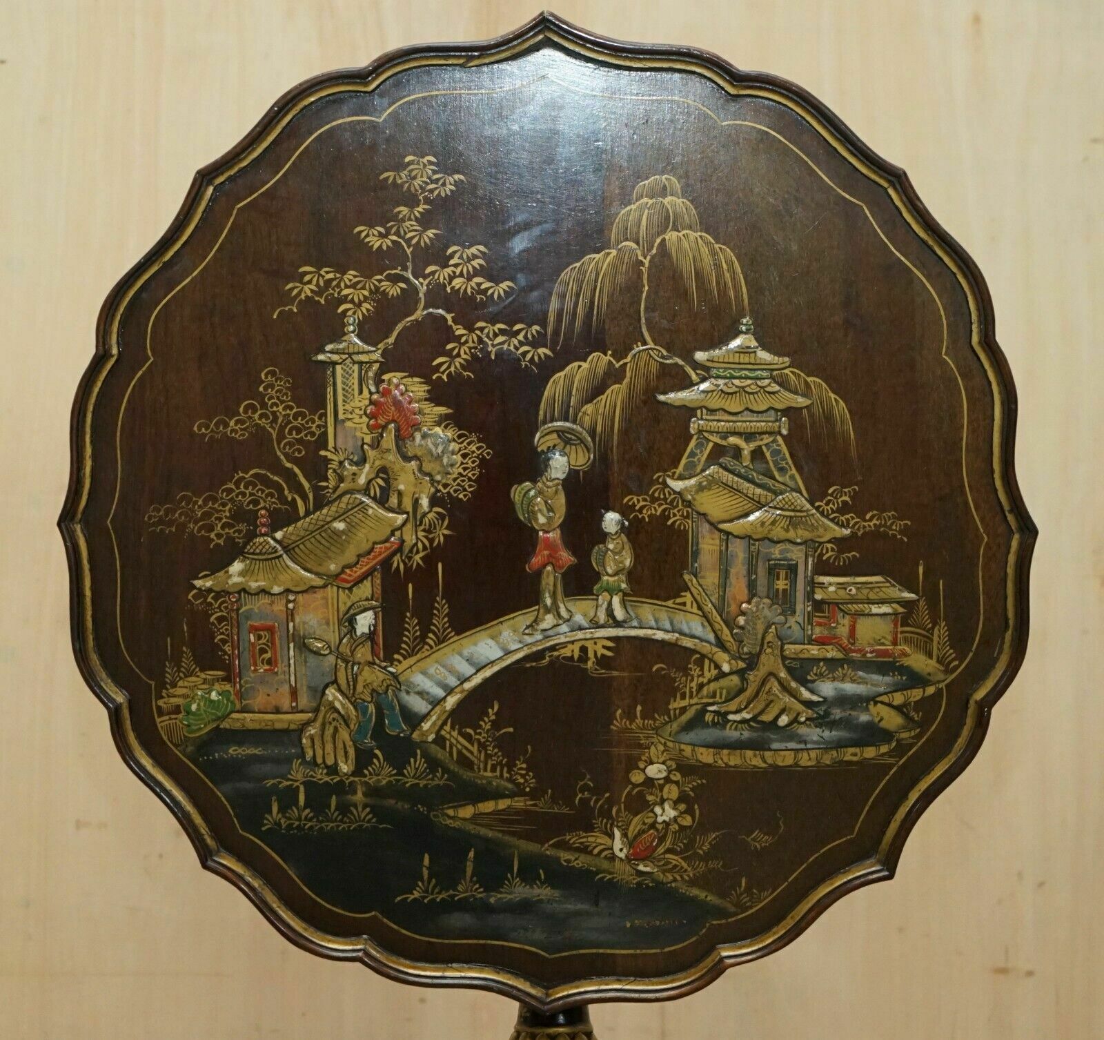Antique Circa 1900 Chinese Chinoiserie Tilt Top Side End Table Claw & Ball Feet photo Furniture