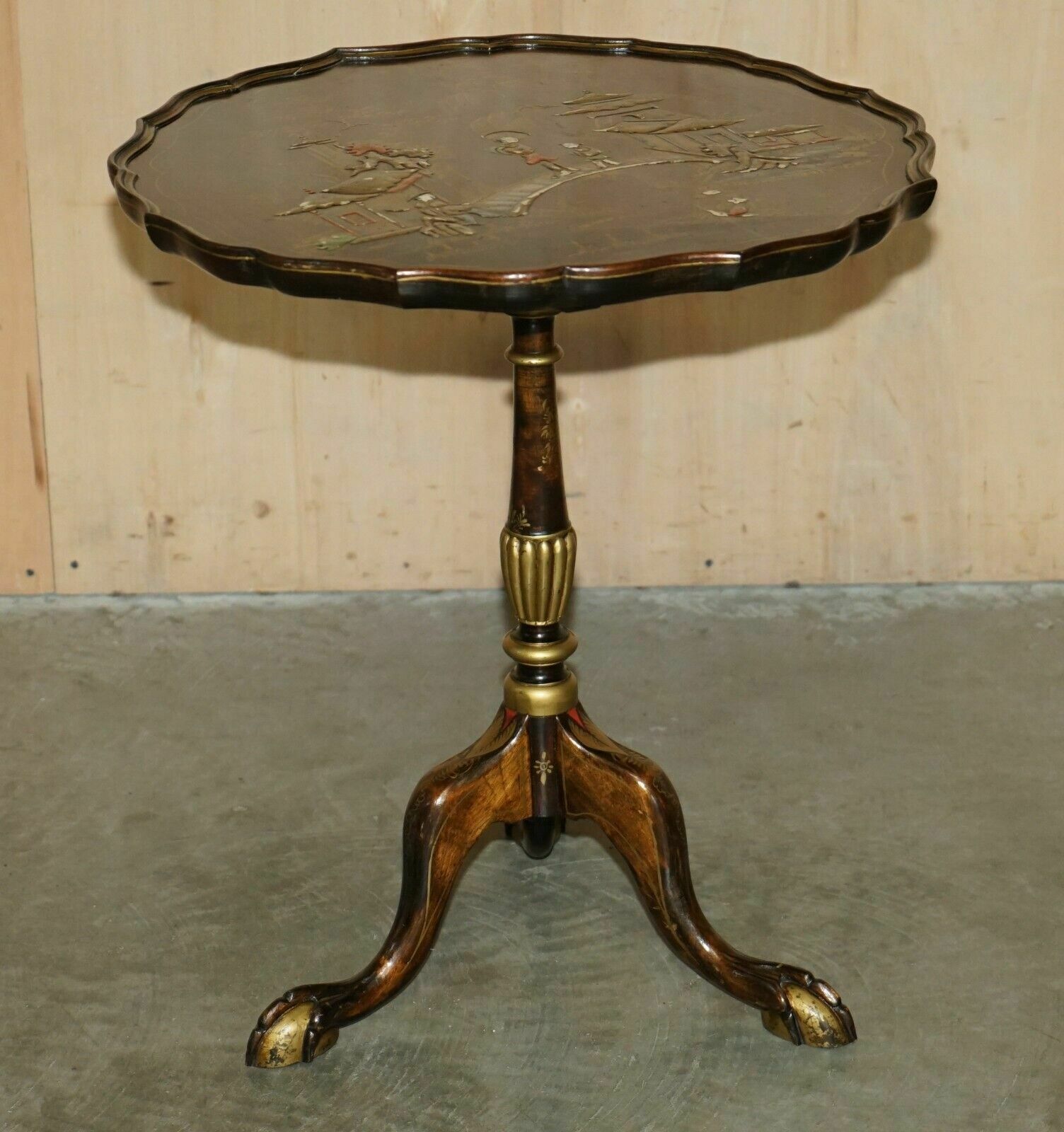 Antique Circa 1900 Chinese Chinoiserie Tilt Top Side End Table Claw & Ball Feet photo vinterior