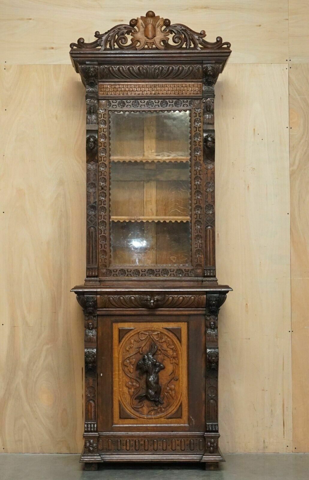 Pair Of Antique Victorian 1880 Continental Jacobean Gothic Revival Bookcases photo for sale