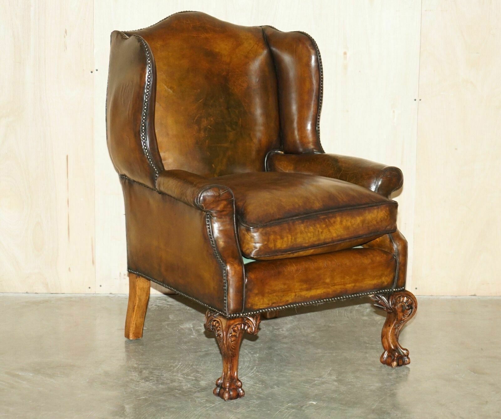 Important Restored George II Period Circa 1760 Wingback Brown Leather Armchair photo furniture