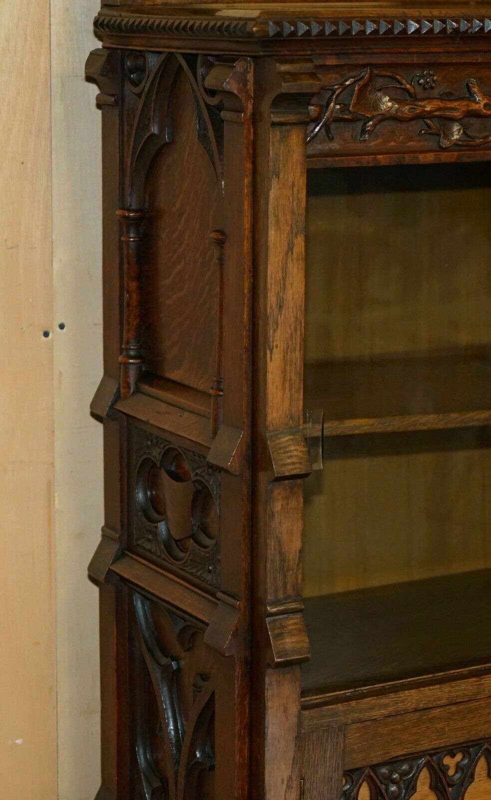 Exquisite & Important Ornately Hand Carved Gothic Revival Pugin Style Bookcase photo vinterior