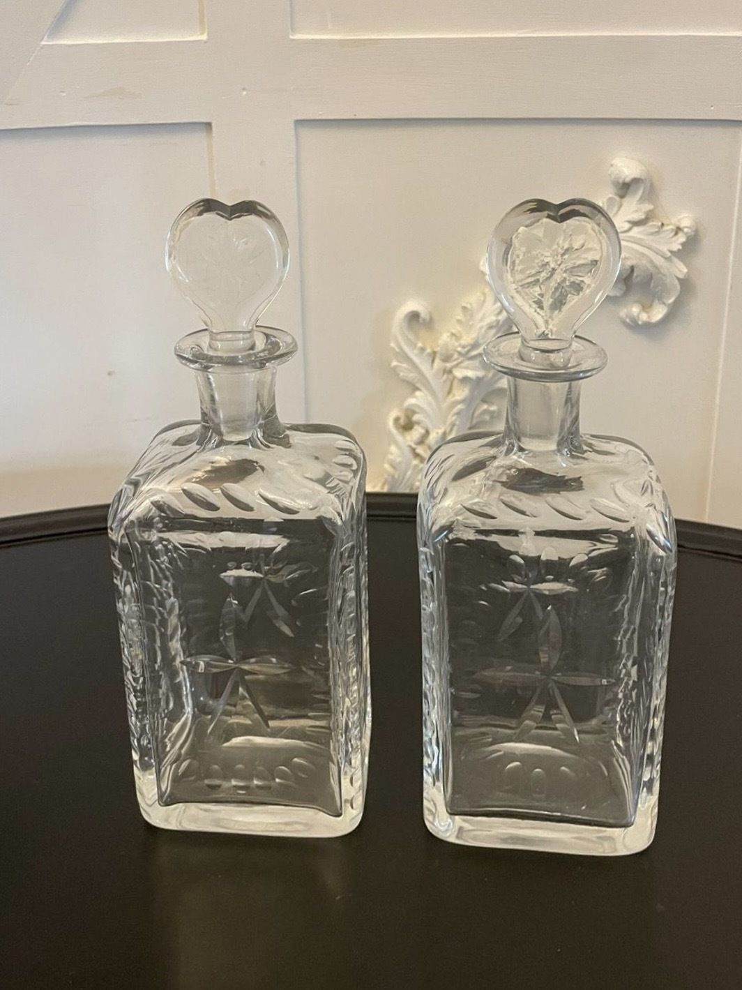 Unusual Pair Of Antique 19th Century Quality Cut Glass Decanters photo for sale