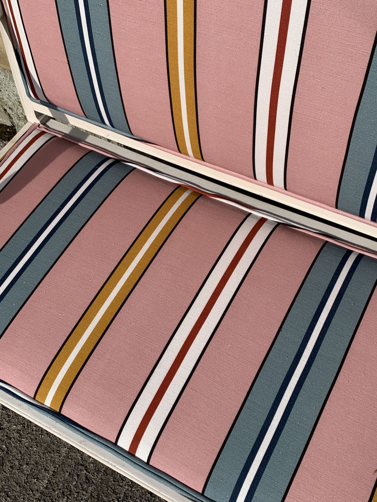 Antique French Settee Little Sofa Neo Classical Style With Striped Pink Ottoline Fabric photo vinterior