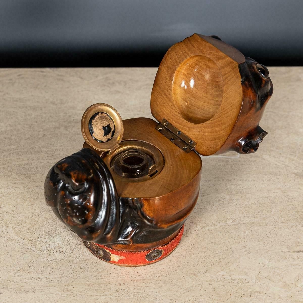 photo furniture Antique 20thc Lignum Vitae Bulldog Inkwell Jar C.1910