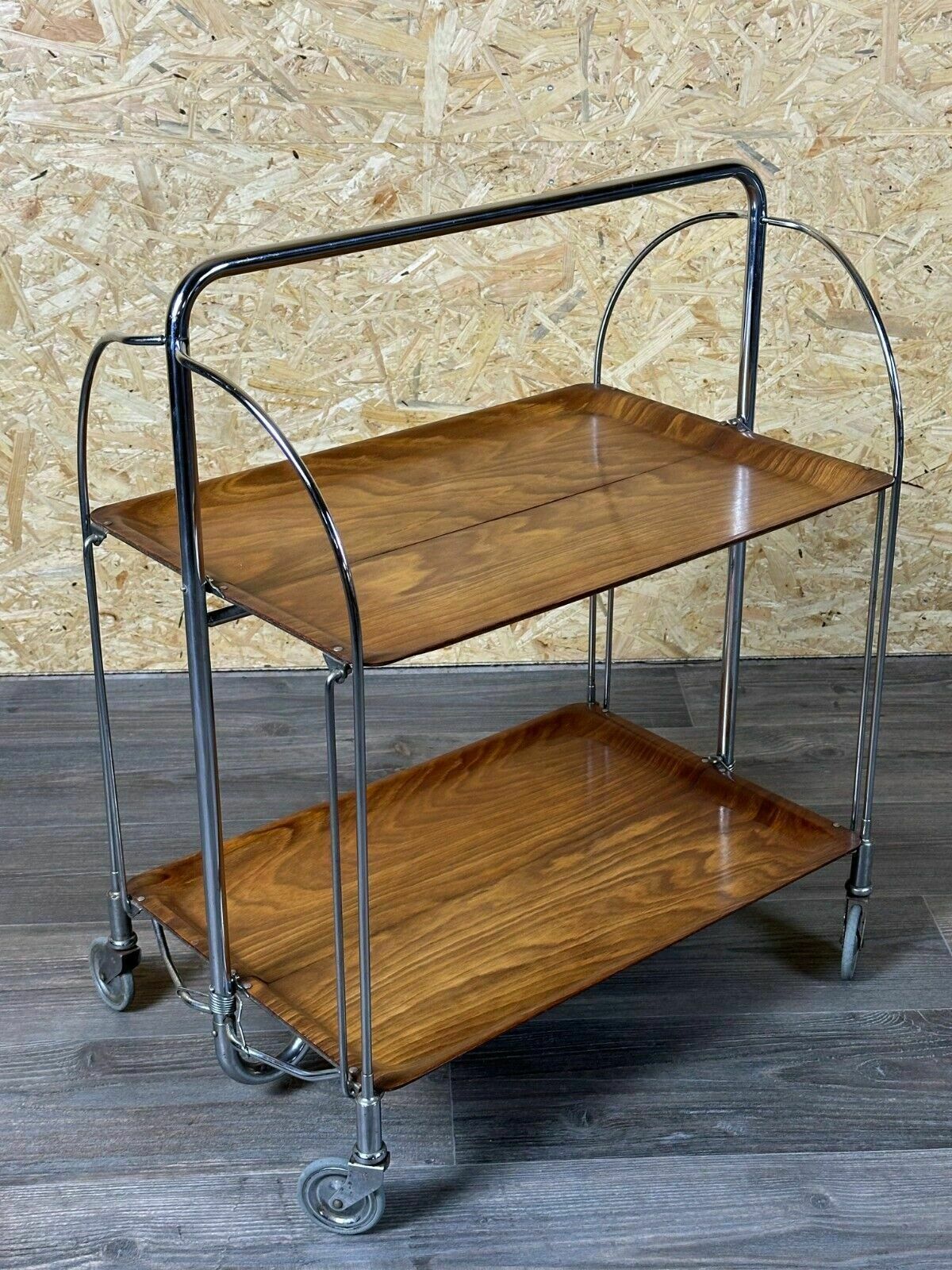 60s 70s Serving Trolley Dinette Side Table Space Age Brown Design 60s 70s photo for sale