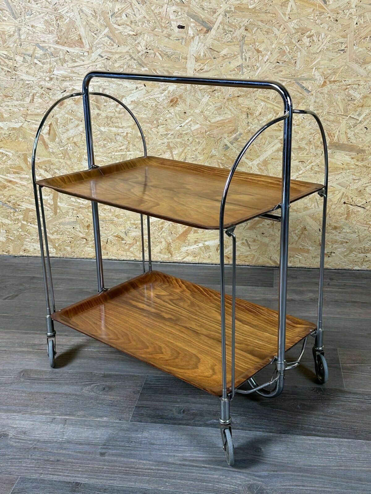 60s 70s Serving Trolley Dinette Side Table Space Age Brown Design 60s 70s photo vintage
