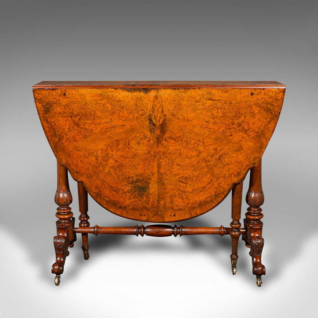 Antique Sutherland Table, English, Burr Walnut, 4 Seat, Occasional, Victorian photo for sale