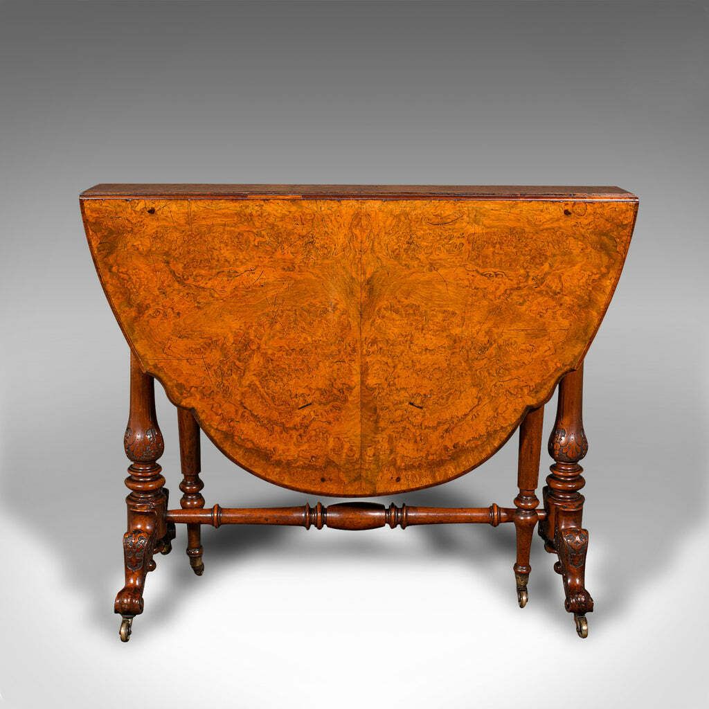 Antique Sutherland Table, English, Burr Walnut, 4 Seat, Occasional, Victorian photo Furniture