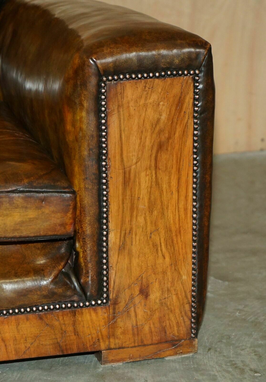Fully Restored Antique Art Deco Brown Leather Walnut Framed Club Odeon Armchair photo 3750.0