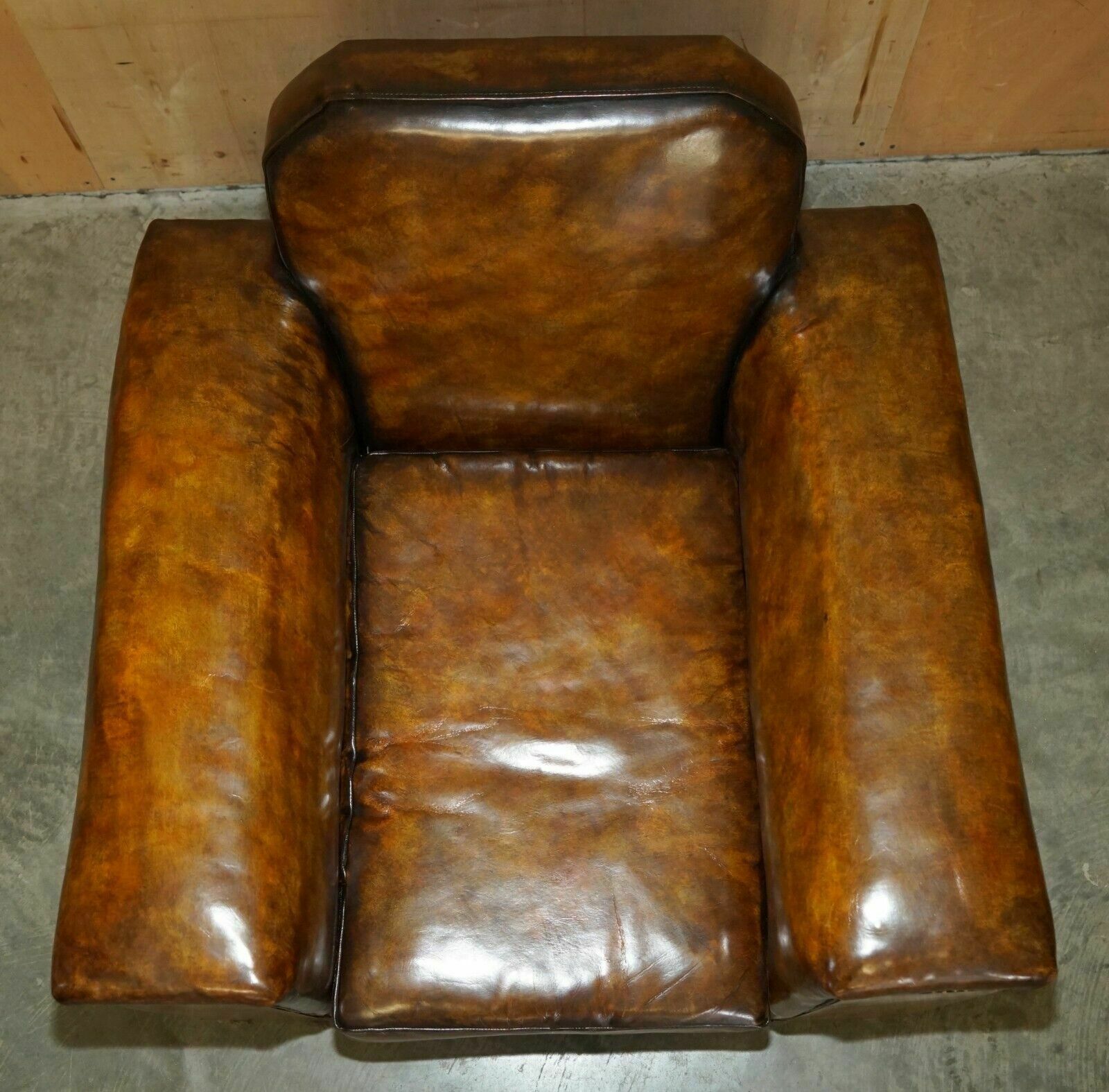 Fully Restored Antique Art Deco Brown Leather Walnut Framed Club Odeon Armchair photo vinterior