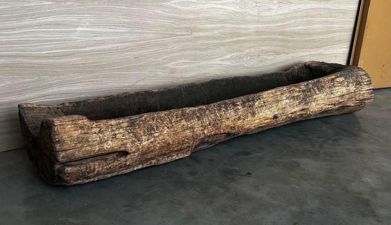 Spanish Antique & Brutalist Hollowed Out Tree Trunk Wooden Planter, 1700 photo Garden Decor