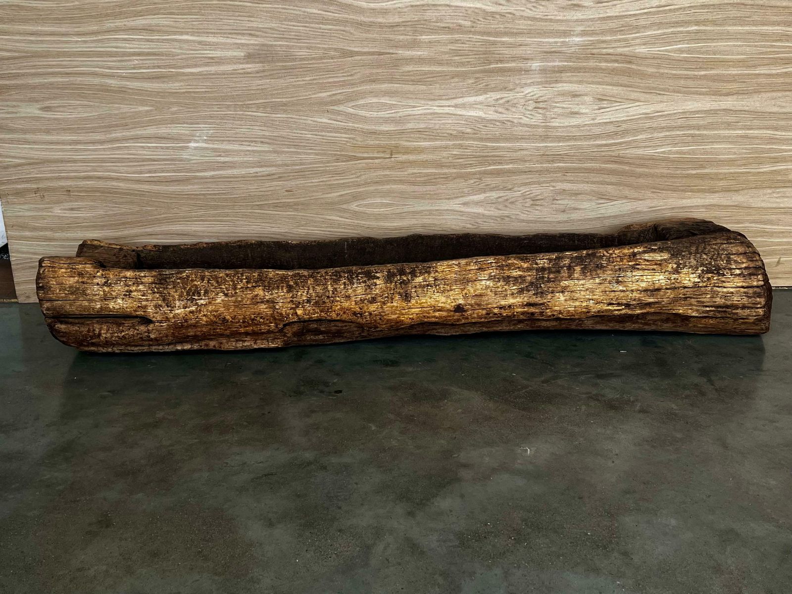 photo for sale Spanish Antique & Brutalist Hollowed Out Tree Trunk Wooden Planter, 1700