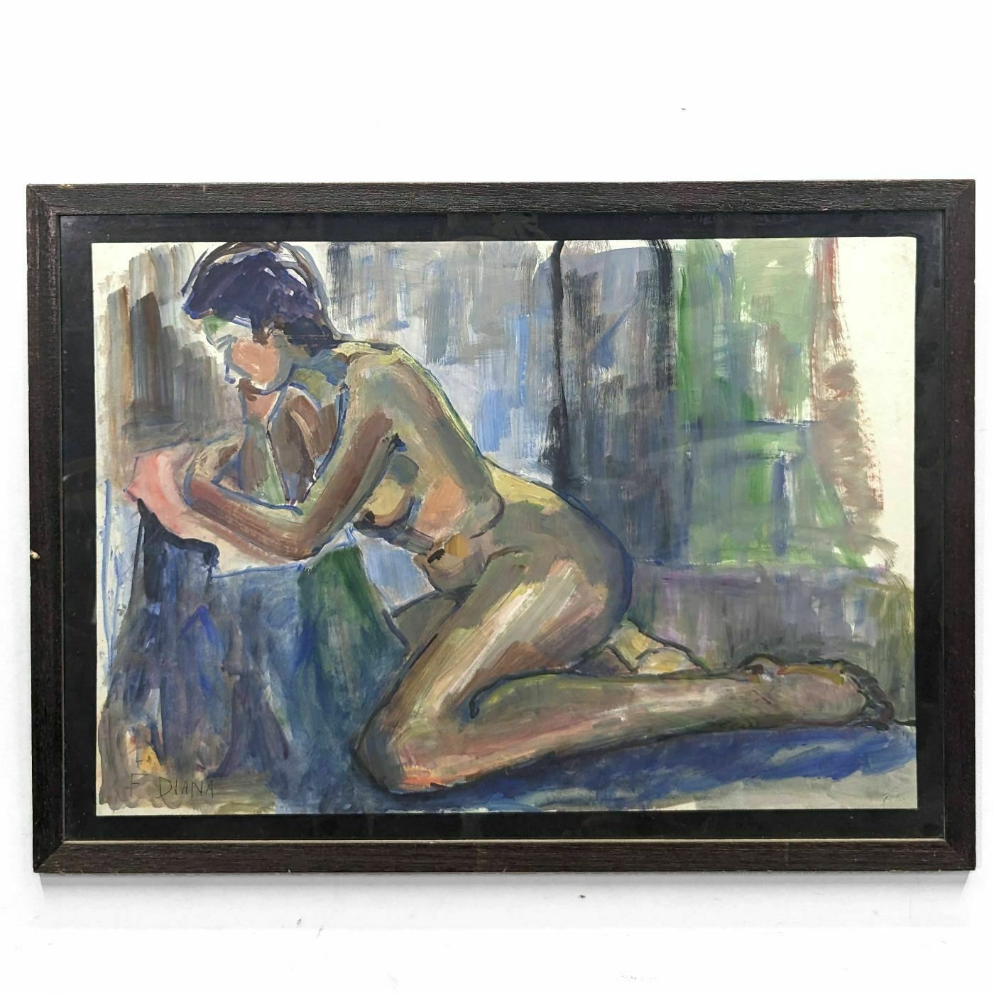 French School Nude In Watercolor Signed F. Diana