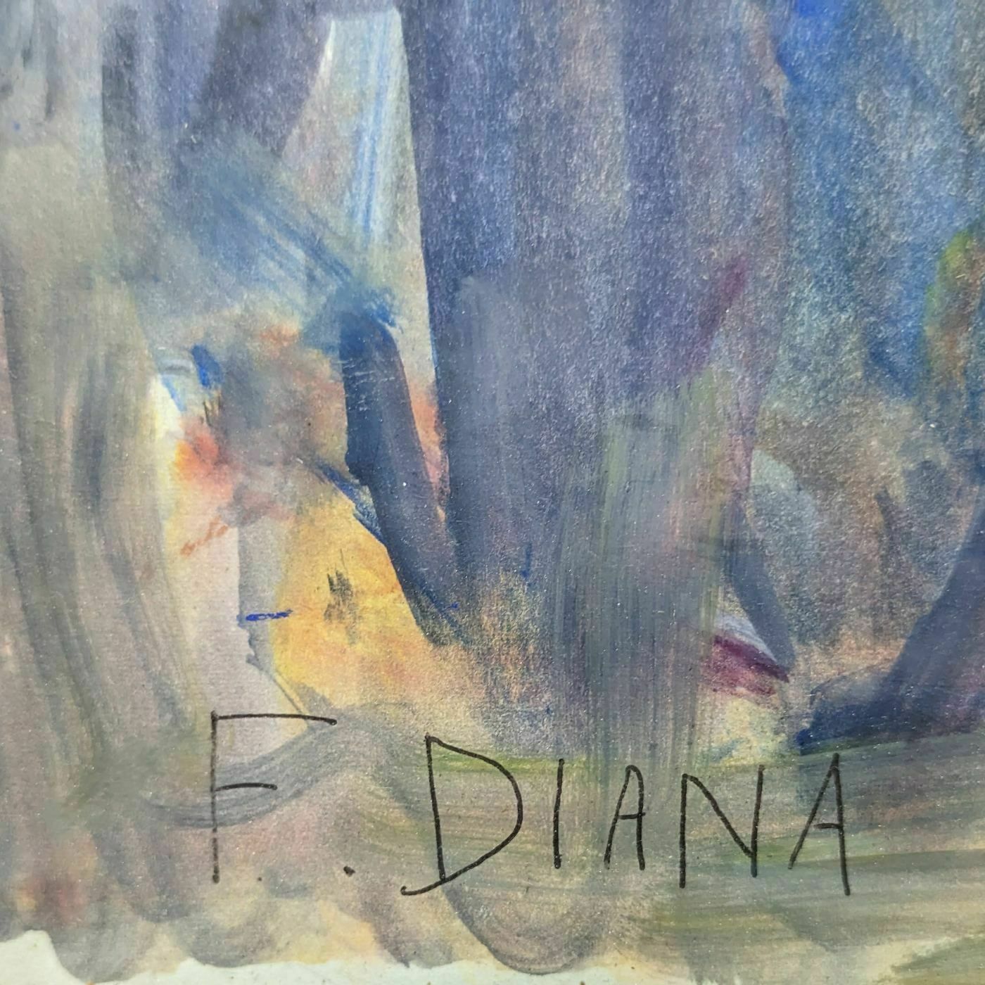 French School Nude In Watercolor Signed F. Diana photo Art