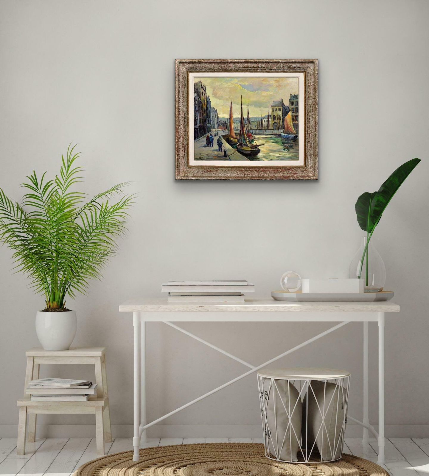 Fred Pailhes 1902 To 1991. Promenade Le Havre Harbour. France 1950s Normandy. French Mid 20th Century Montparnasse Framed Oil Painting. photo 1895.0