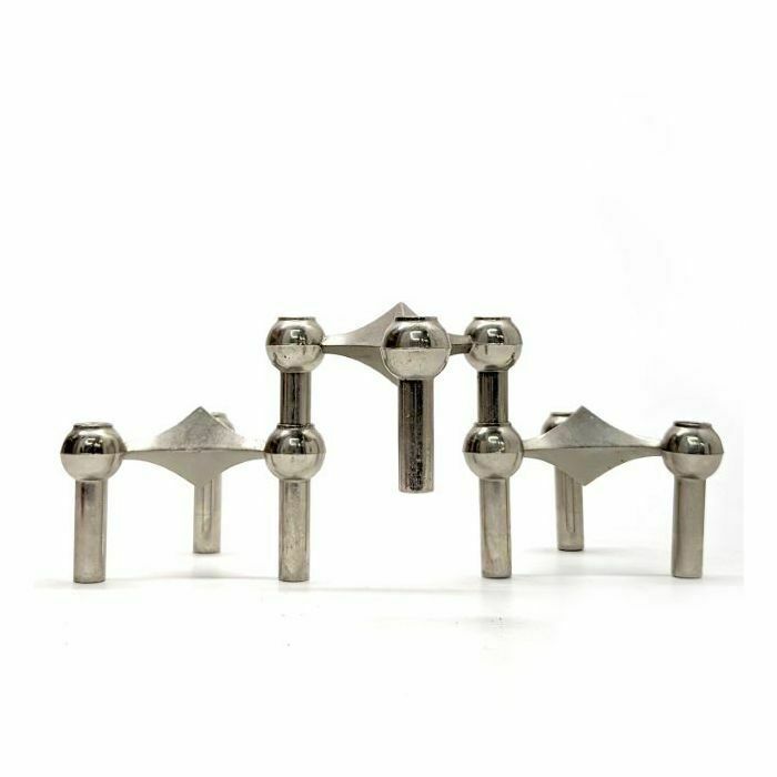 Ceasar Stoffi Set Of Three Chrome Plated Metal Candlesticks photo for sale