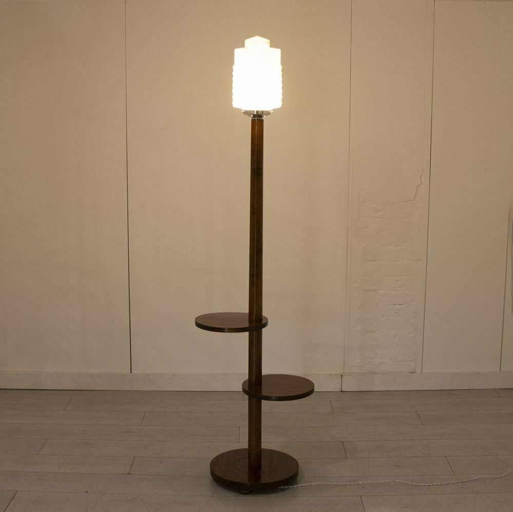 Art Deco Table Floor Lamp With Original Marbled Carmel Chrysler Building Style Skyscraper Shade C.1930 photo furniture