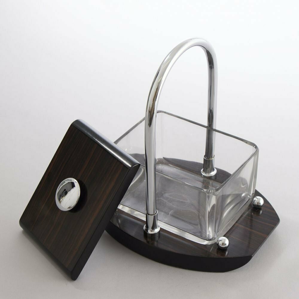 Louis Prodhon French Art Deco Macassar & Silver Plate Glass Ice Box 1930 photo Home Decor