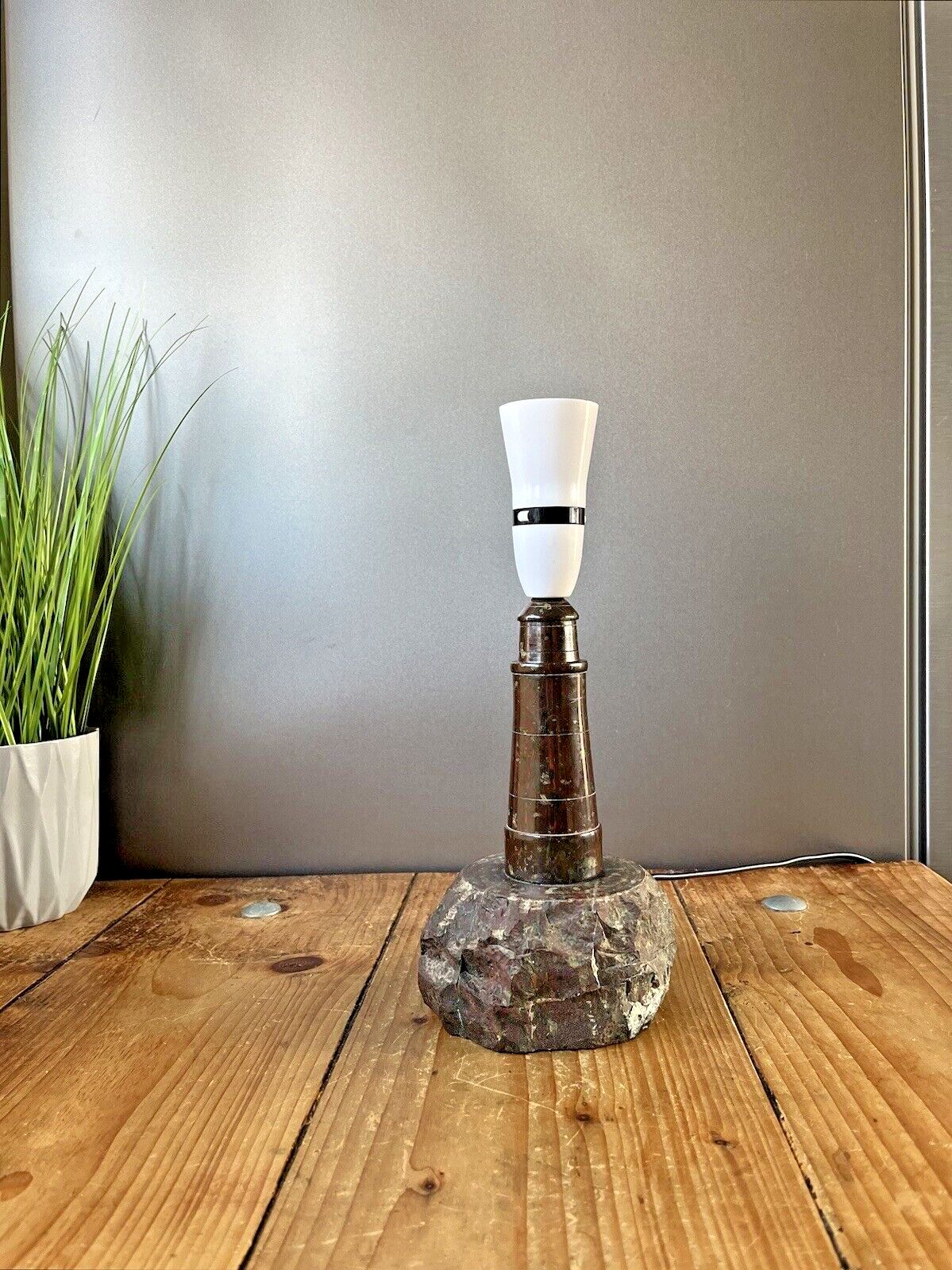 Vintage Cornish Serpentine Marble Lighthouse Desk Table Light Lamp Base Retro photo furniture