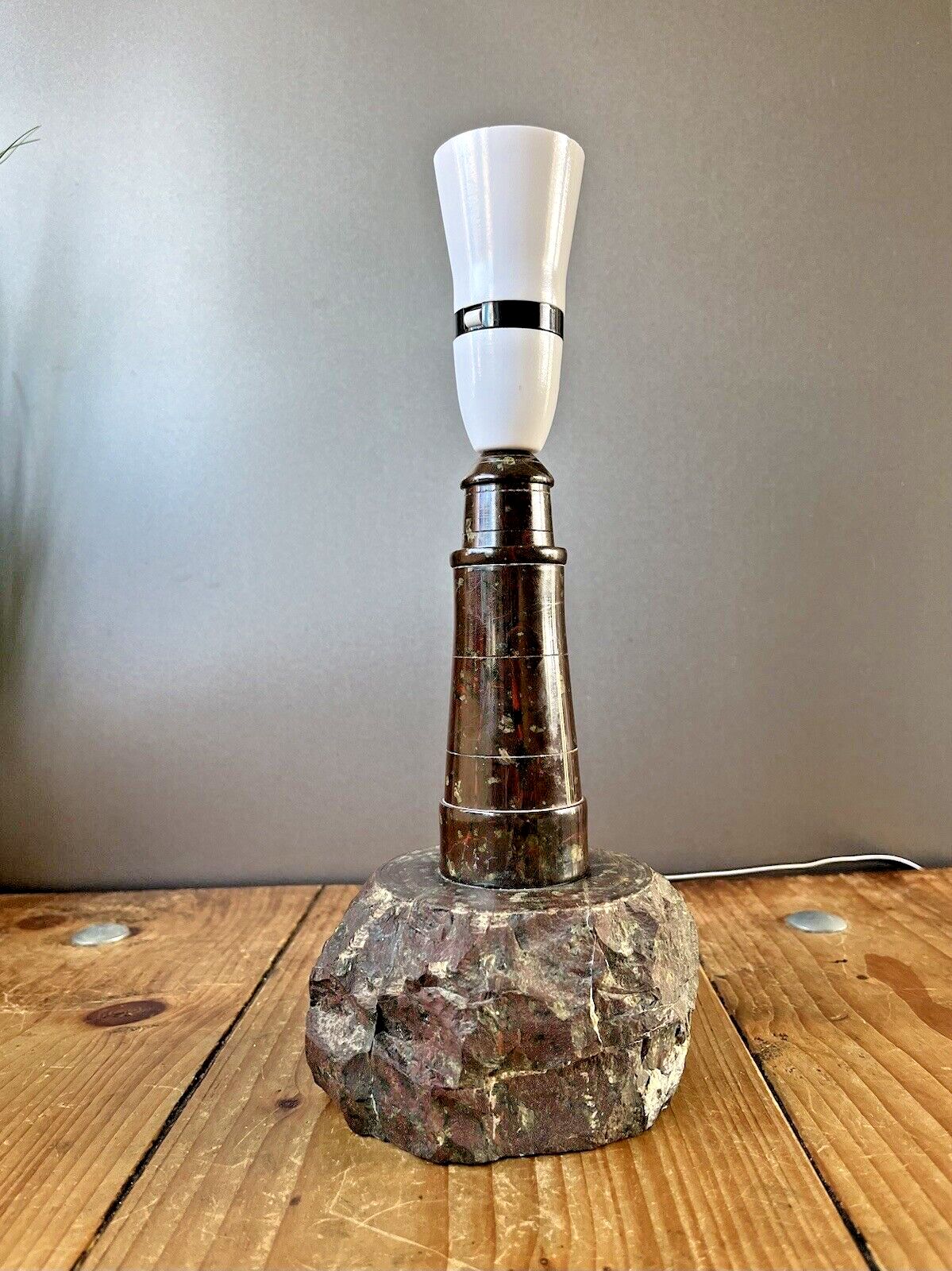 Vintage Cornish Serpentine Marble Lighthouse Desk Table Light Lamp Base Retro photo for sale