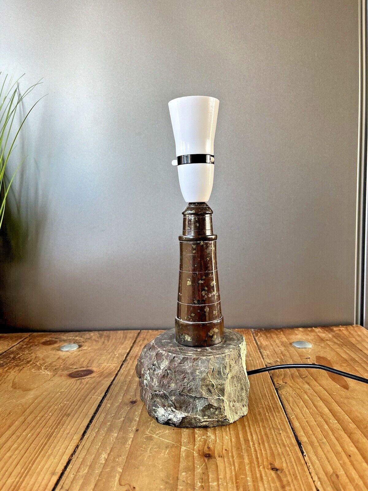 Vintage Cornish Serpentine Marble Lighthouse Desk Table Light Lamp Base Retro photo 100.0