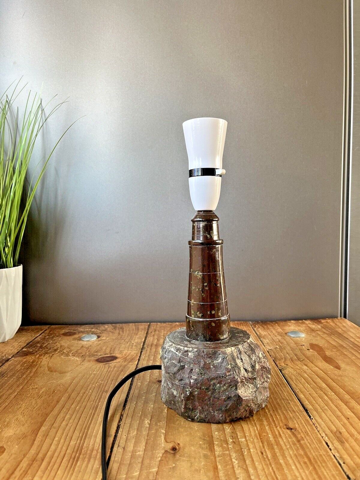Vintage Cornish Serpentine Marble Lighthouse Desk Table Light Lamp Base Retro photo buy
