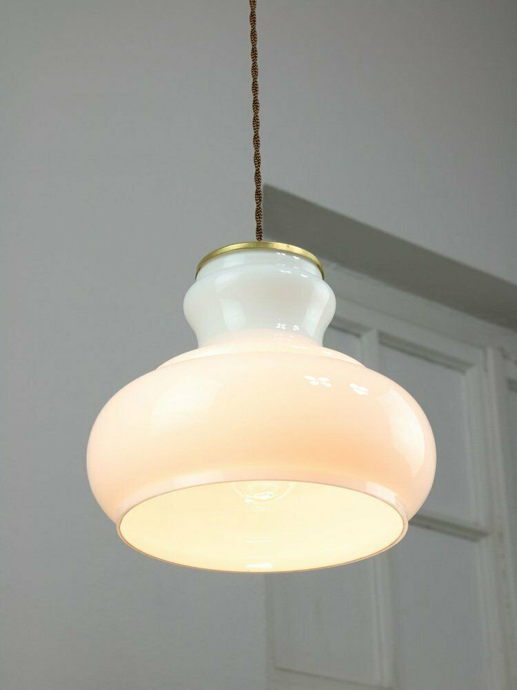Mid Century Italian Brass And Opaline Pendant Lamp photo furniture