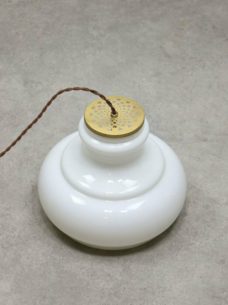 560.0 Mid Century Italian Brass And Opaline Pendant Lamp photo