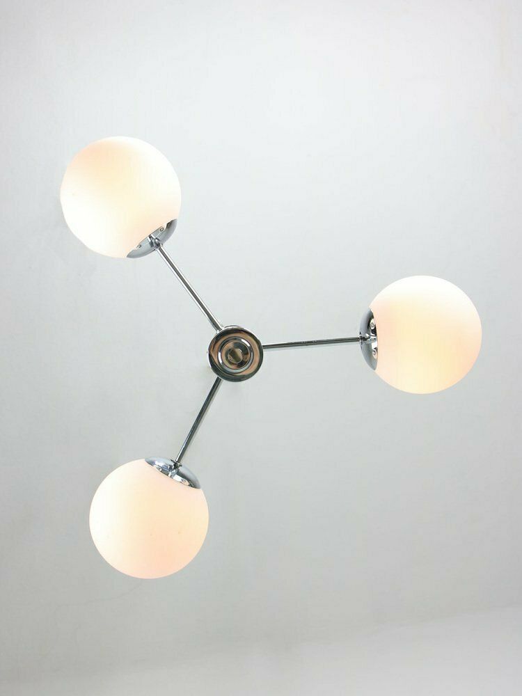 Vintage Italian Chrome And Opaline Sputnik Chandelier, 1970s photo Lighting