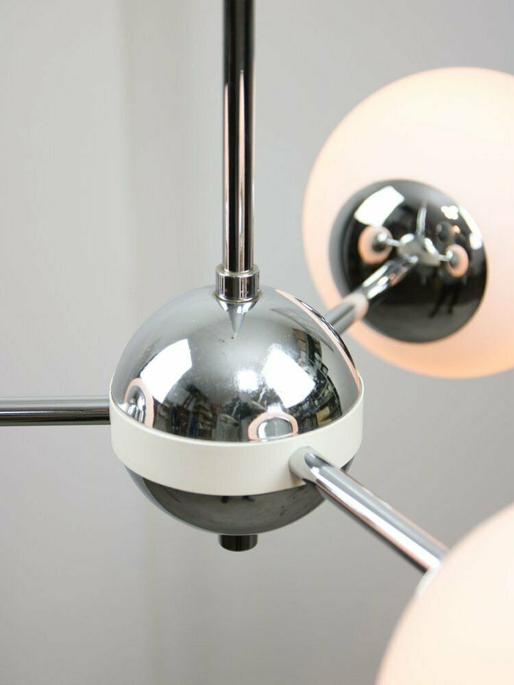 Vintage Italian Chrome And Opaline Sputnik Chandelier, 1970s photo Lighting