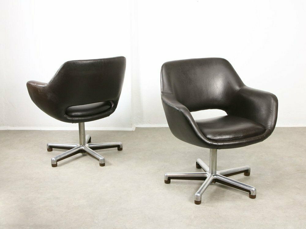 Mid Century Chocolate Brown Leather Swivel Chair photo furniture