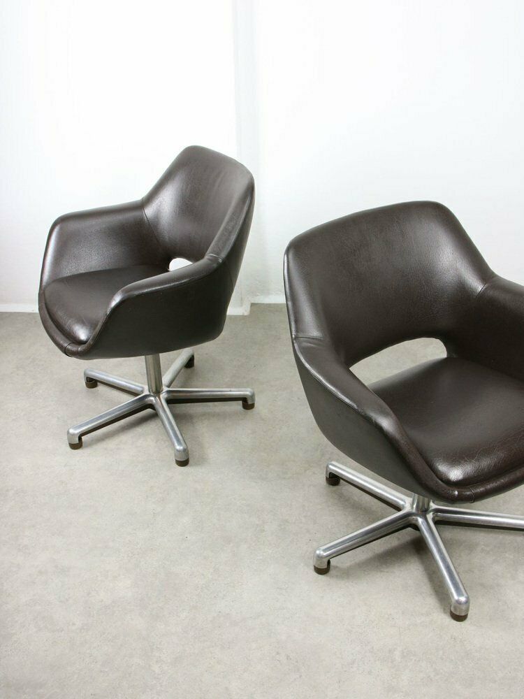 Mid Century Chocolate Brown Leather Swivel Chair photo Furniture