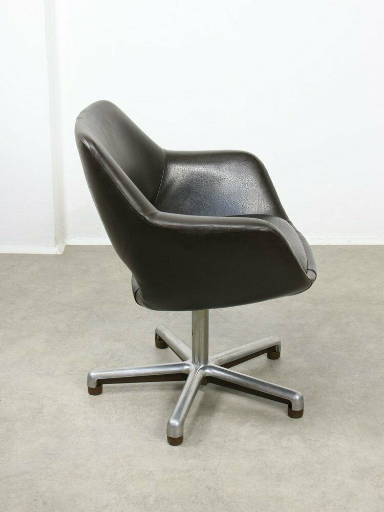 photo for sale Mid Century Chocolate Brown Leather Swivel Chair