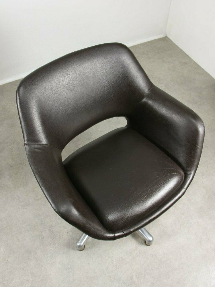 photo buy Mid Century Chocolate Brown Leather Swivel Chair
