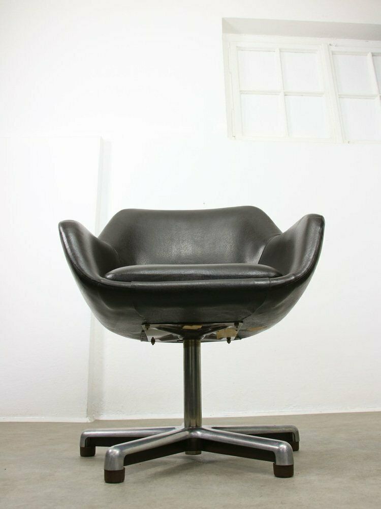 photo vintage Mid Century Chocolate Brown Leather Swivel Chair