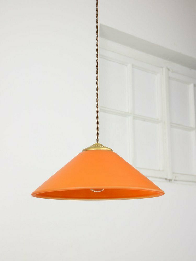 Vintage Italian Brass And Glass Pendant Lamp photo Lighting