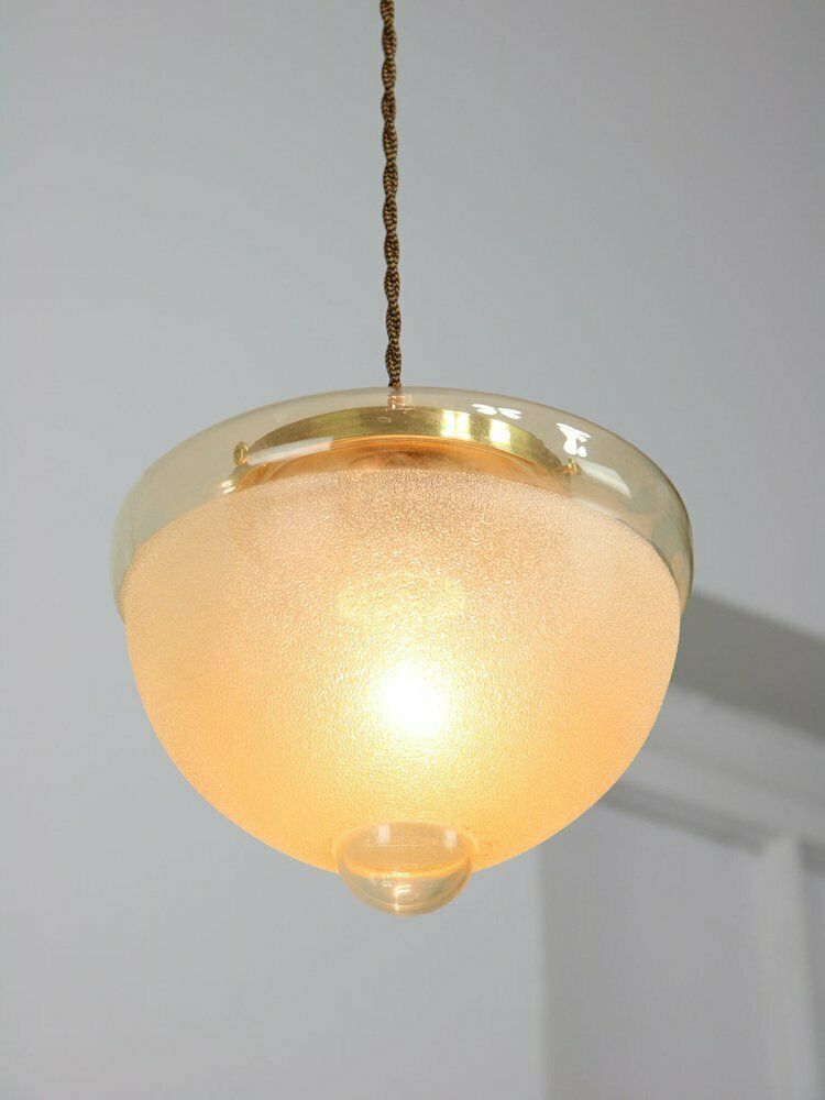 Mid Century Italian Brass And Glass Pendant Lamps, Set Of 2 photo 989.0