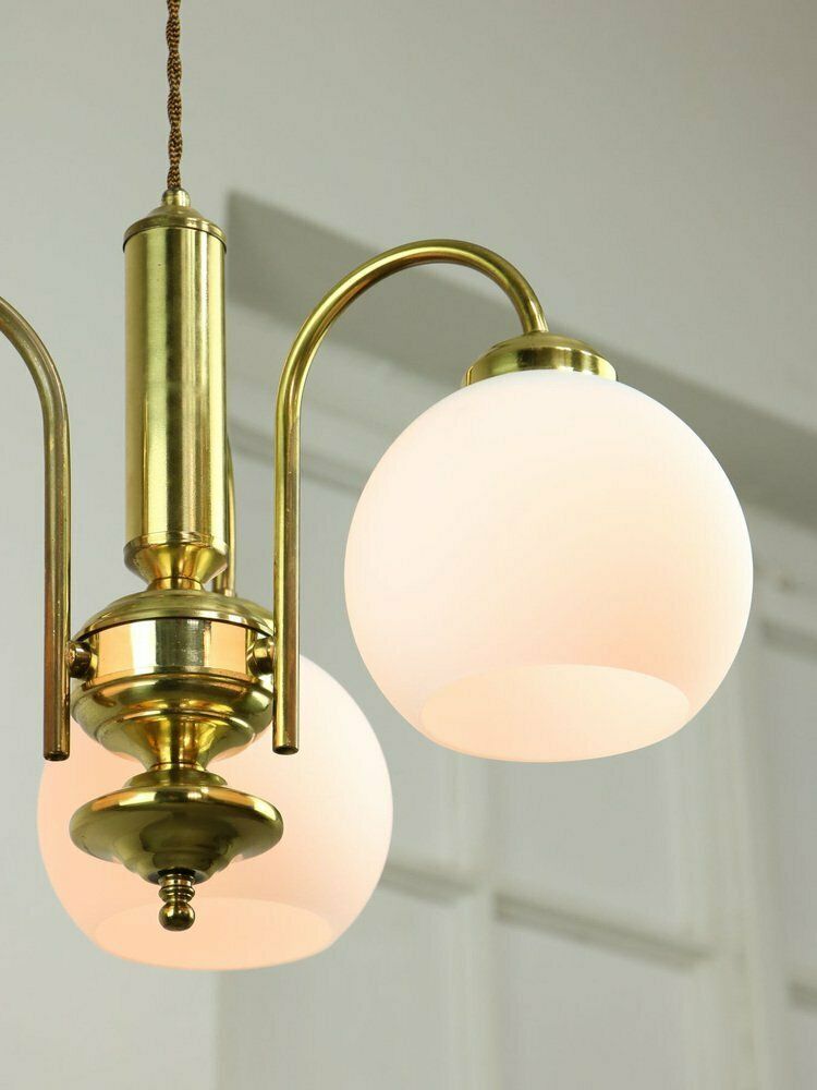 Mid Century Italian Brass And Opaline Chandelier photo buy